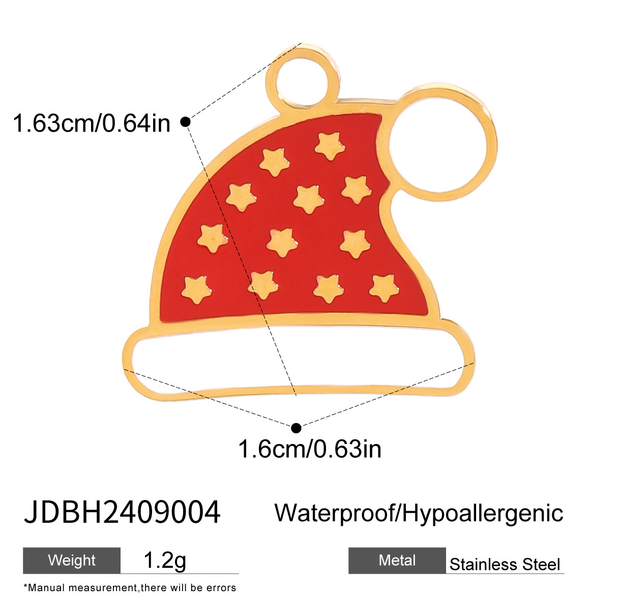 Red / 1 Piece Ethnic Classic Style Christmas Cartoon Santa Hat Shape Stainless Steel  Gold Color Women's Pendant Picture4